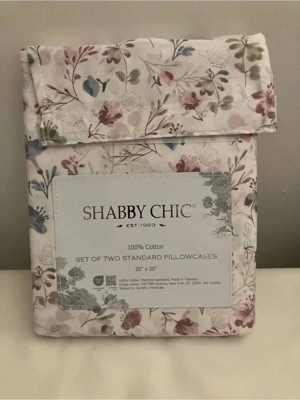 Shabby Chic Pastel Floral Cotton Pillowcases - Multi Pink Blue Green